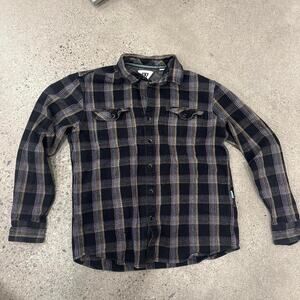 Vissla Medium Cotton Plaid Navy Black Button Up Shirt